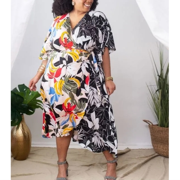 Eloquii Mixed Print Wrap Dress | Size 28 - Picture 1 of 8
